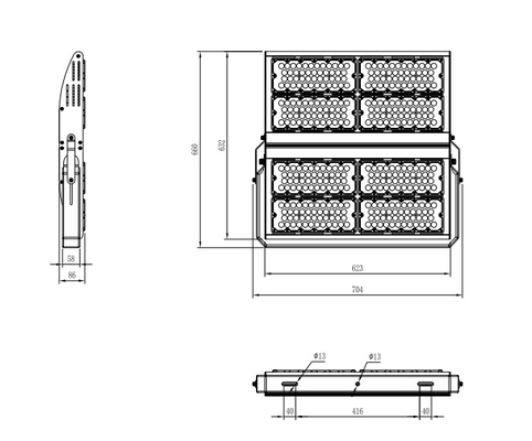 Inventronics Sürücü Led Sel Işık Fikstürü Alüminyum Konut 800W 960W Fabrika Süpermarket için